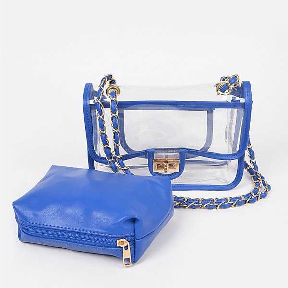 White & Clear Transparent Gold Accent Stadium Handbag - Picture 6 of 7